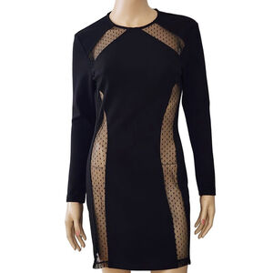 The Kooples Paris Milano Shaped Black Mesh Panel Bodycon Dress S NWT